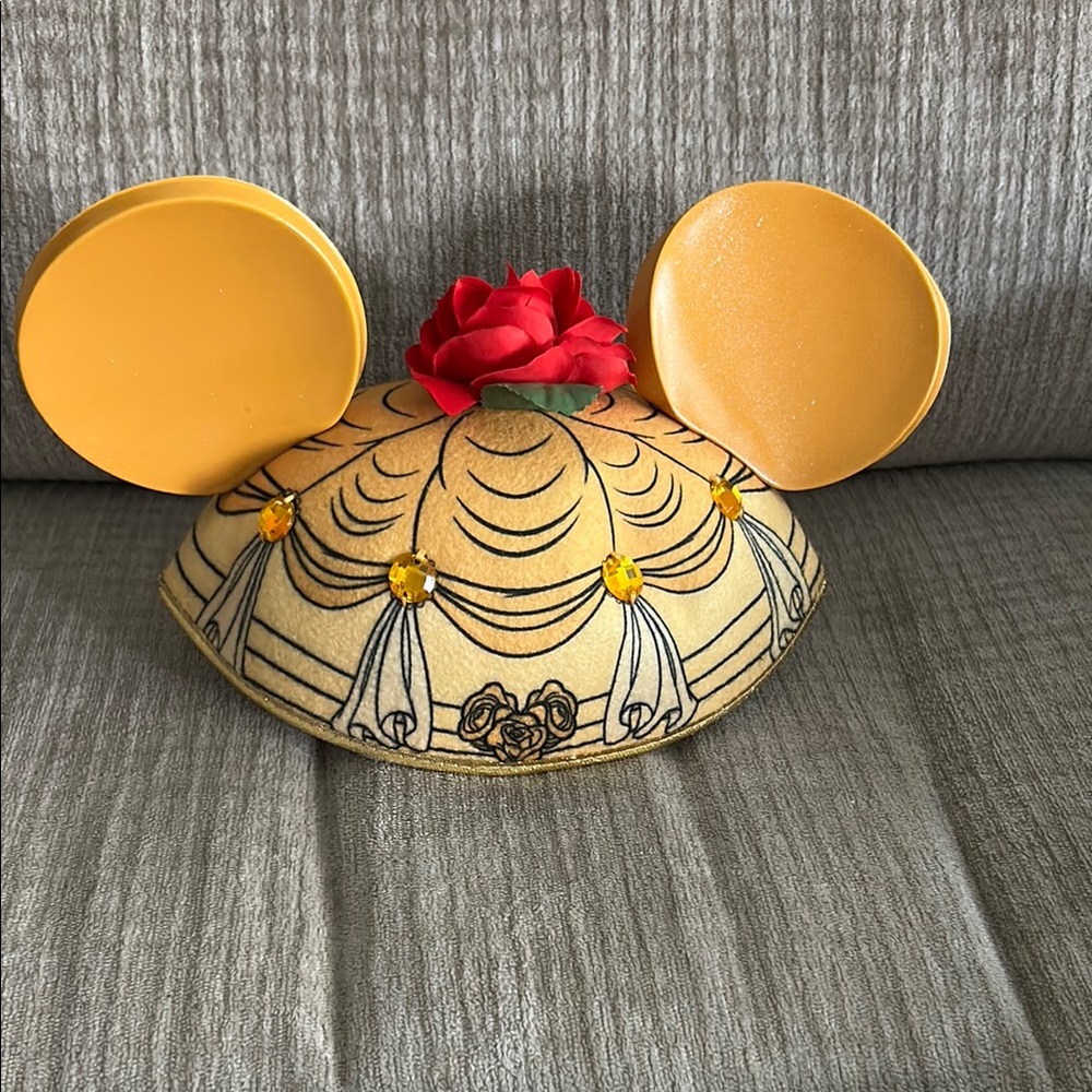 Disney bell beauty and the beast Yellow Mickey Ears with Red Rose